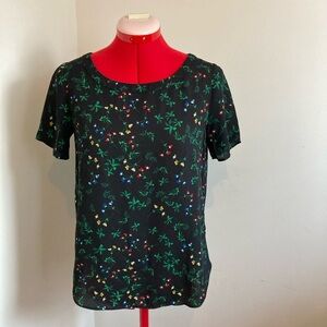 Banana Republic Black Floral Short Sleeve Top